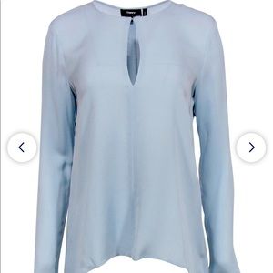 small theory baby blue silk blouse